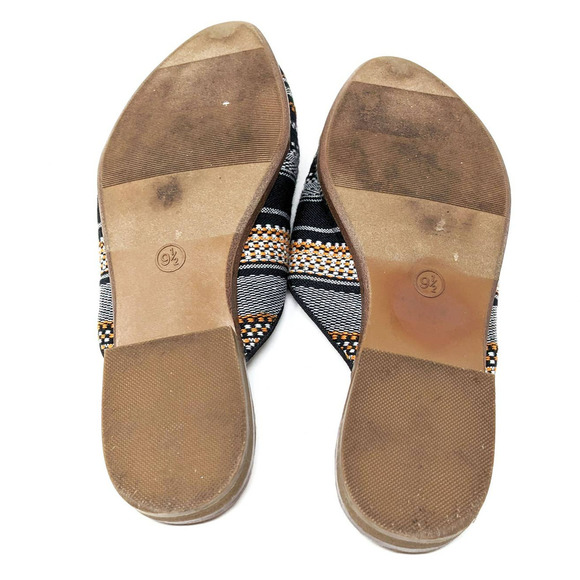 Universal Thread Womens 9.5 Lana Mules Tribal Black Gold White Stripe Shoes - Picture 6 of 7